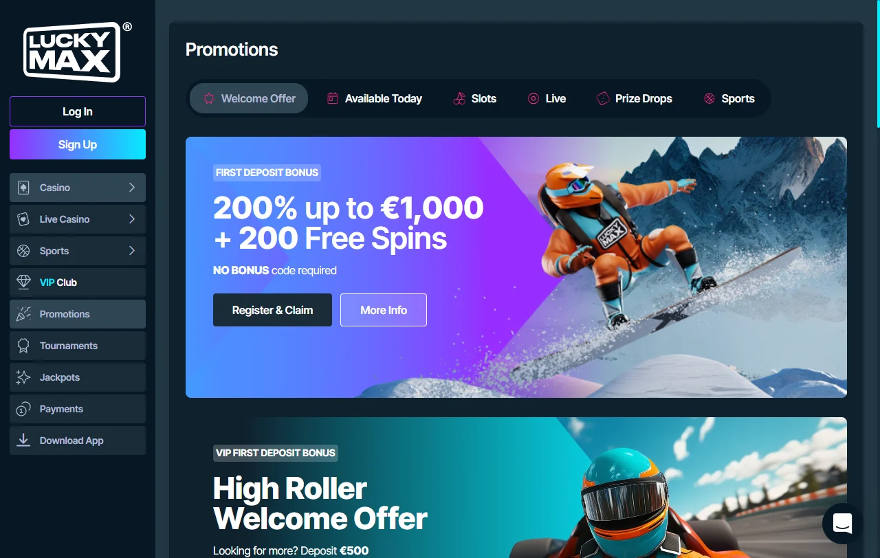 Lucky Max Casino game library with slots live tables and providers