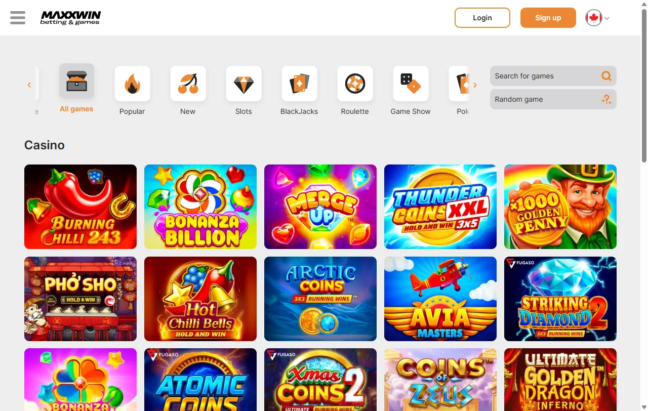 MaxxWin Casino slots, tables and live gaming overview