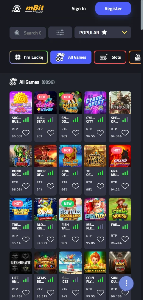 mBit Casino deposits and withdrawals with crypto and cards