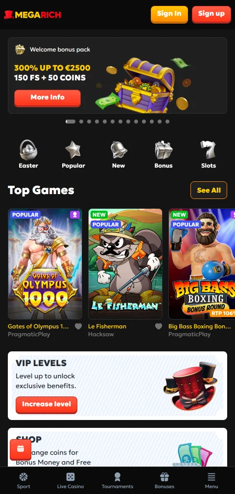 Megarich Casino mobile play, browser access and accessibility details