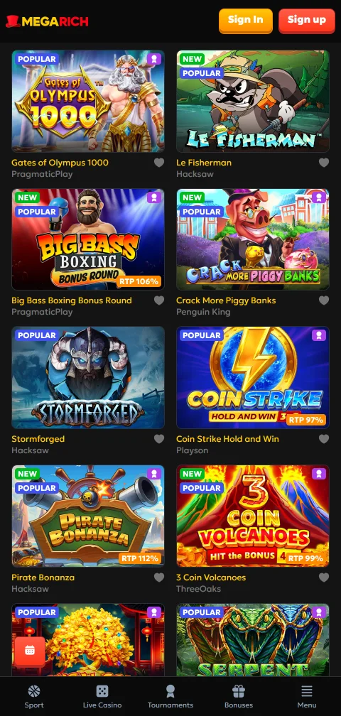 Megarich Casino deposits, withdrawals and payment methods for India