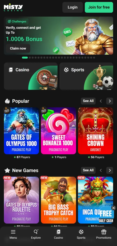 Misty Casino mobile access and smartphone compatibility for India players