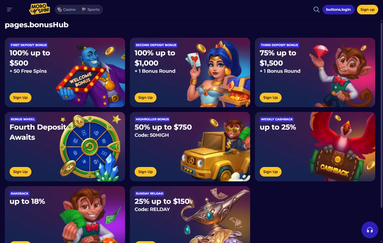 Morospin Casino games library with slots, tables and live entertainment
