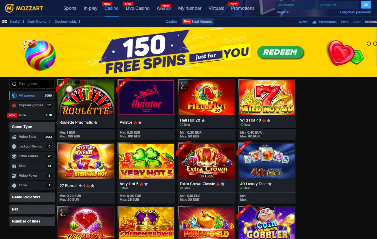 Mozzart Casino slots and live games overview