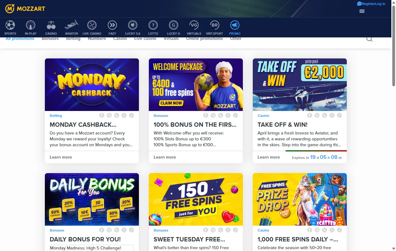 Mozzart Casino bonus terms and welcome offers
