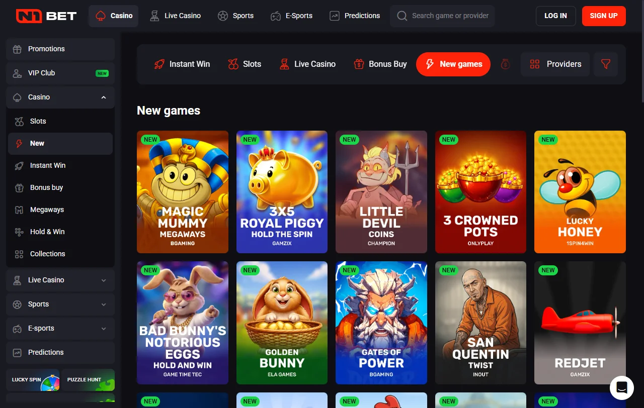 N1Bet Casino games selection and live casino coverage