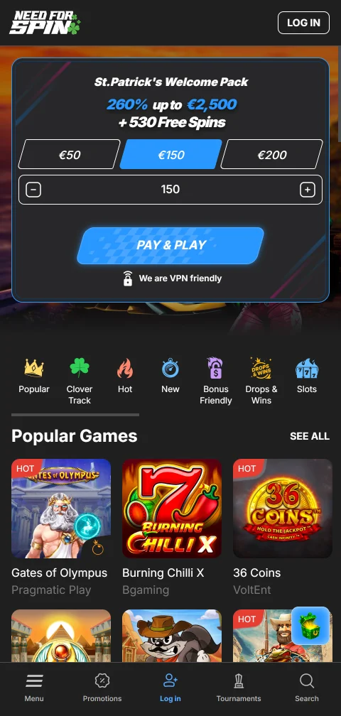 Need for Spin Casino mobile access and browser play