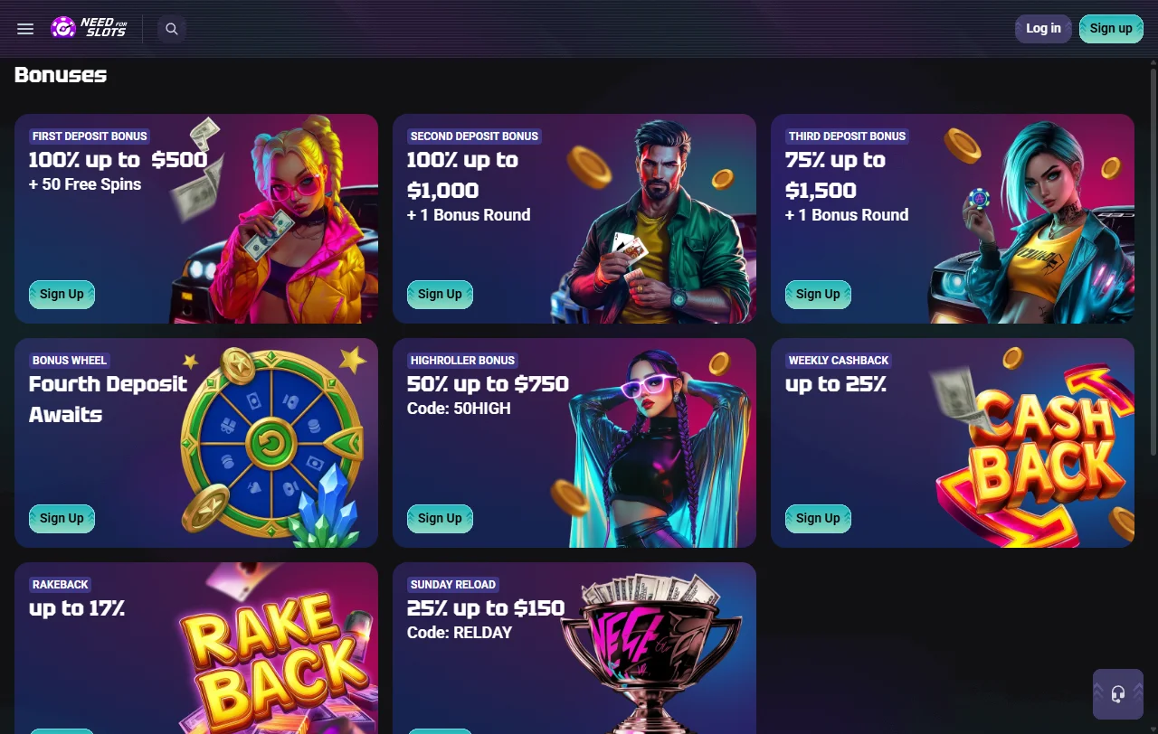 NeedForSlots Casino library with slots, live tables, and provider variety
