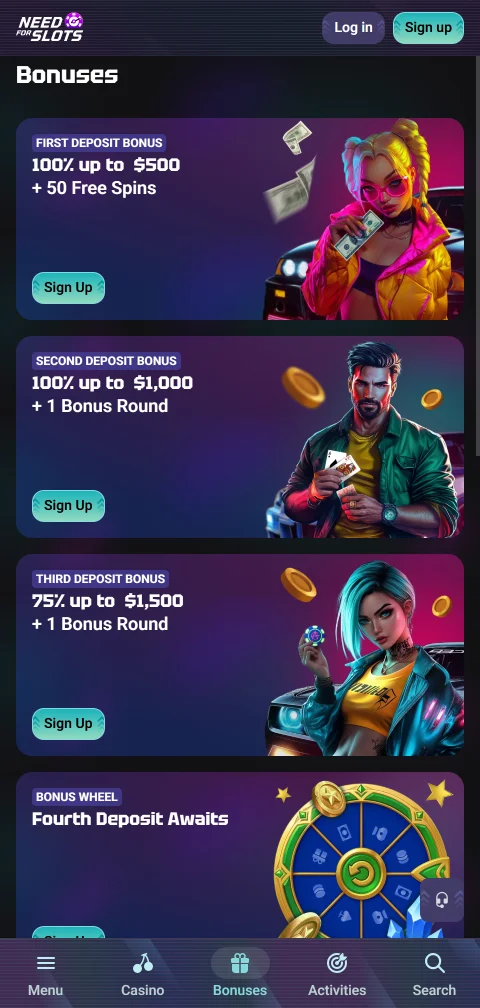 NeedForSlots Casino banking summary with deposits, withdrawals, and payment options