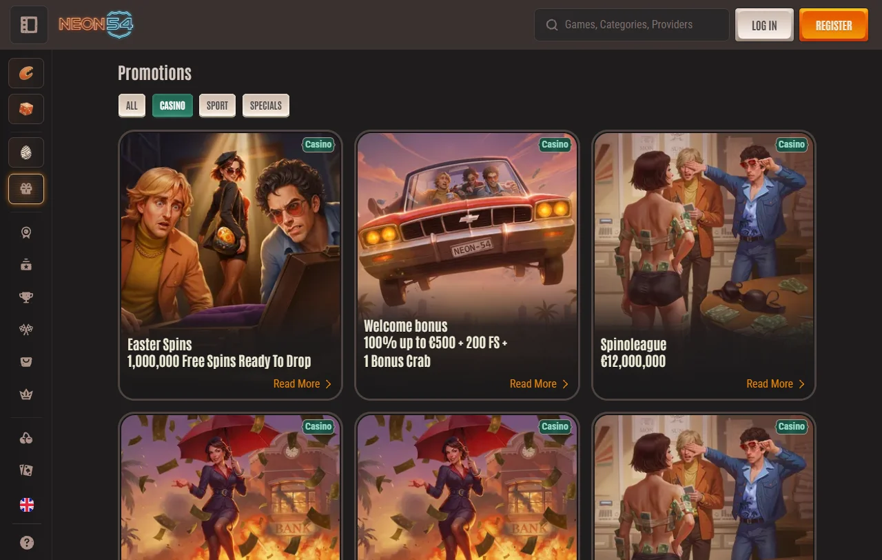 Neon54 Casino games and provider coverage summary