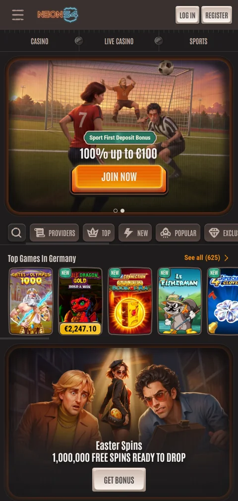 Neon54 Casino mobile play on India devices