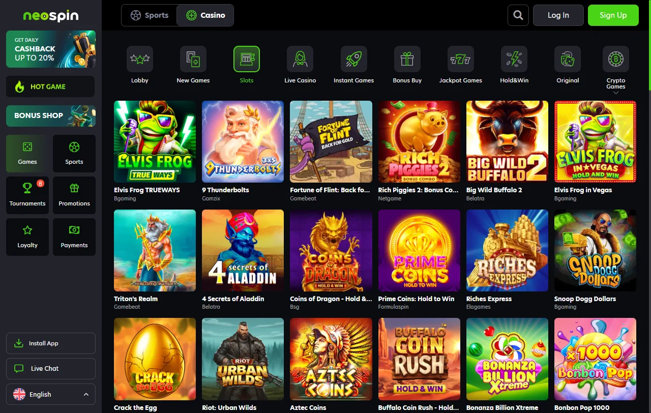 Neospin Casino game selection and provider mix analysis