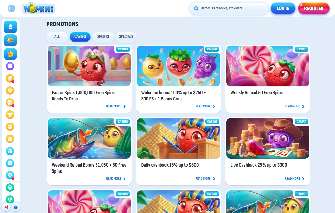 Nomini Casino slots, live tables and software provider range