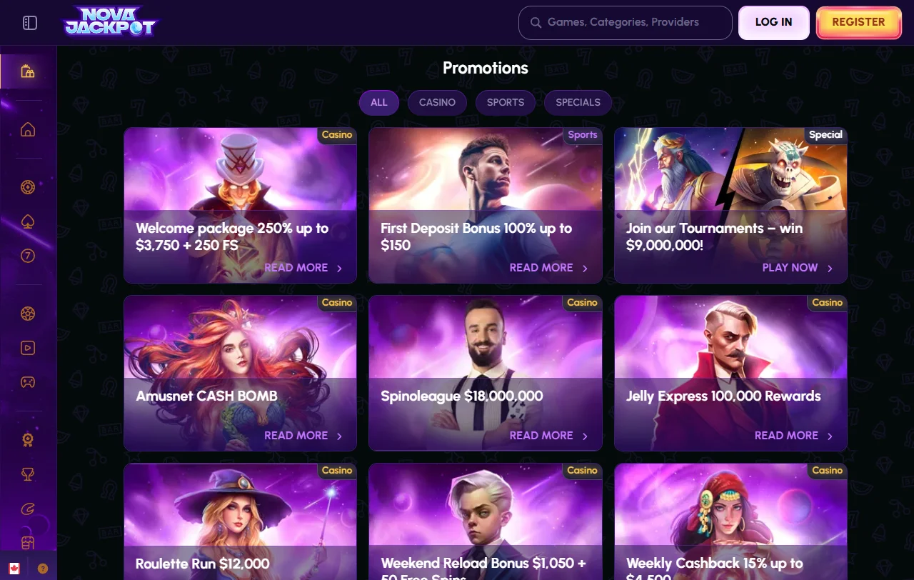 Novajackpot Casino games and providers overview for slot and live play