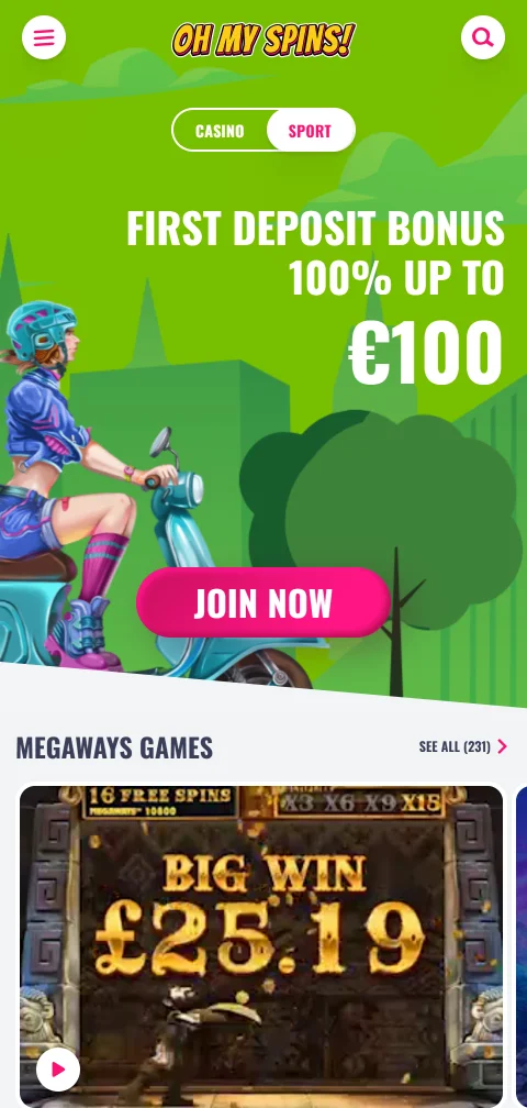 Oh My Spins Casino mobile play on smartphone devices