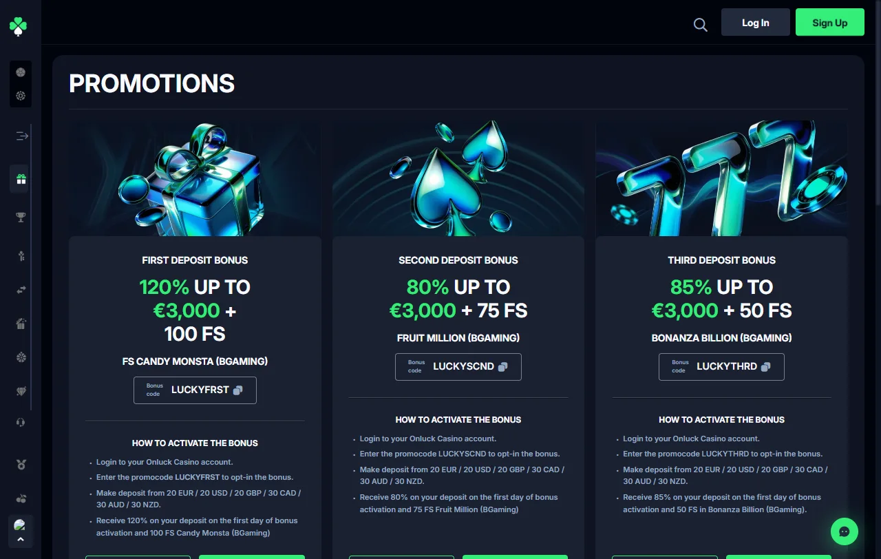 Onluck Casino games overview with slots and live tables