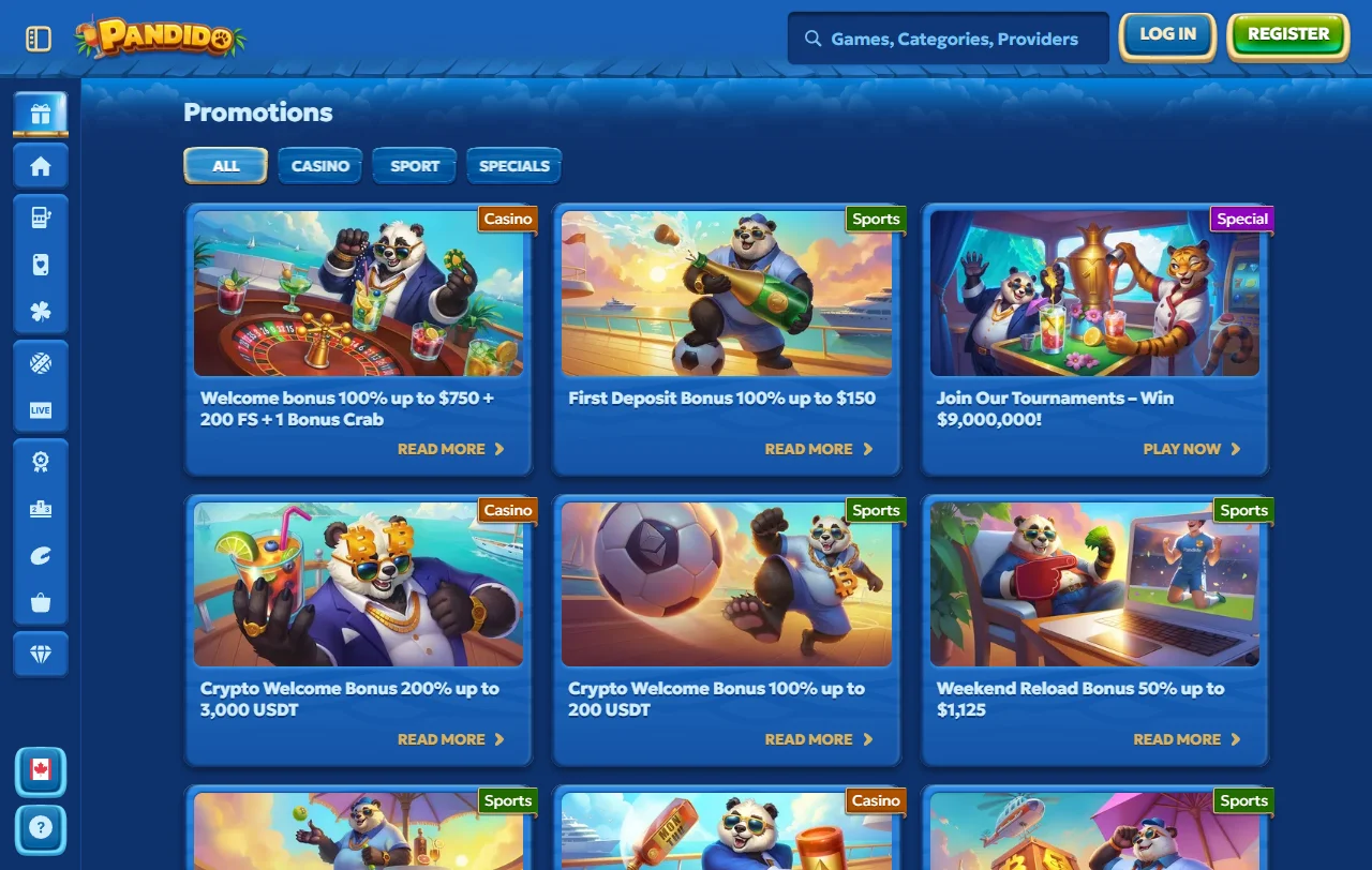 Pandido Casino games and provider mix