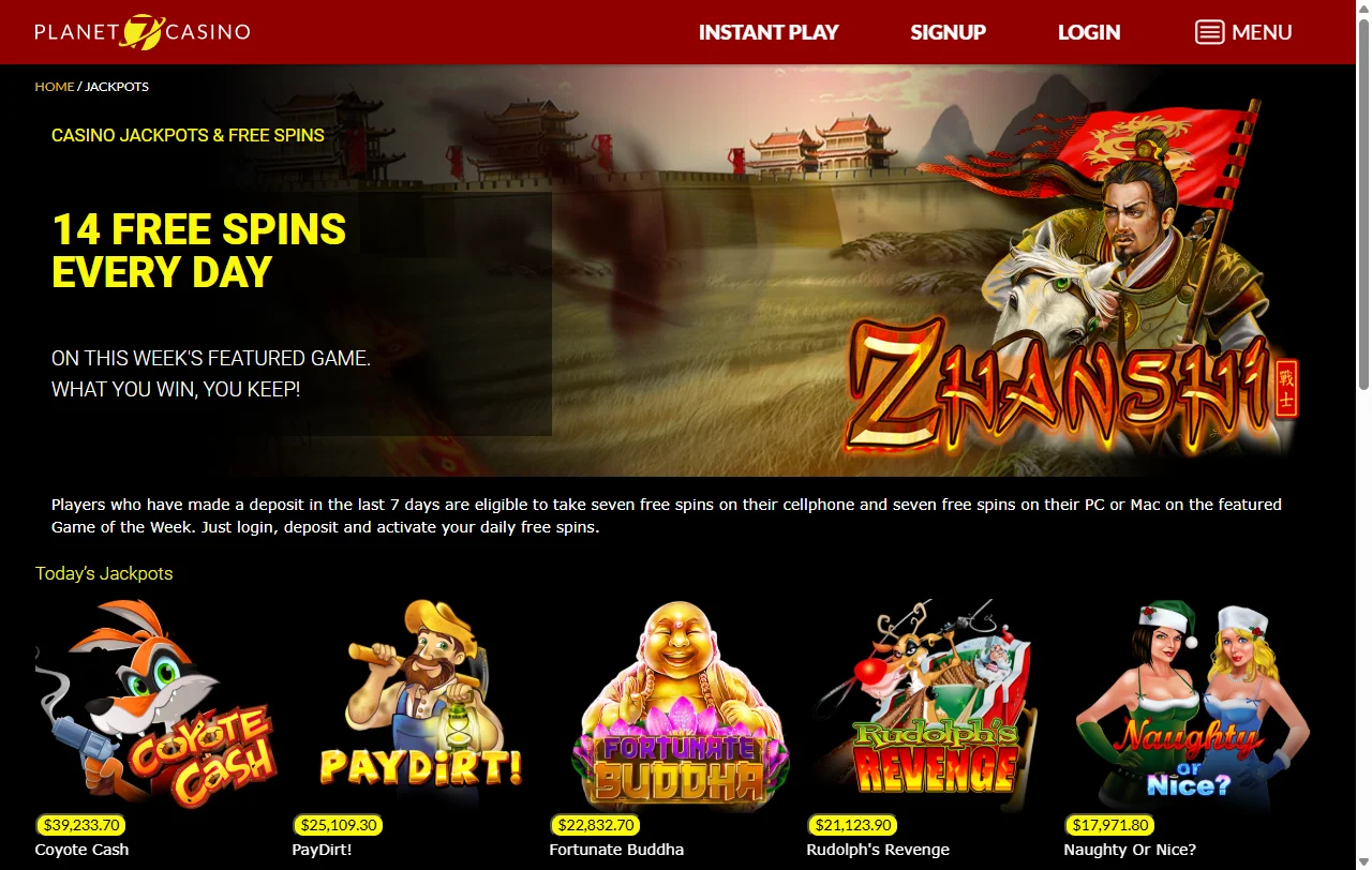 Planet 7 Casino games library and slot selection