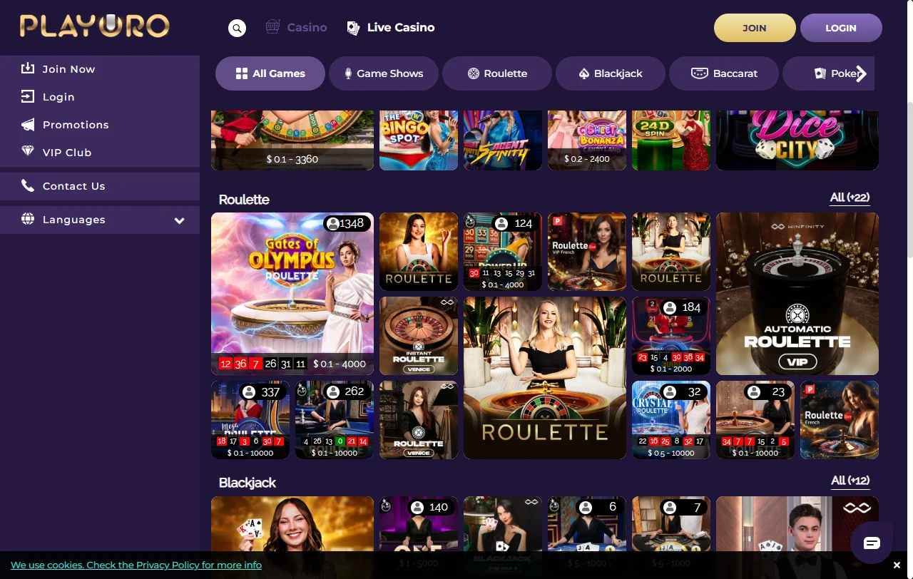 Playoro Casino bonuses, offers, and welcome package coverage