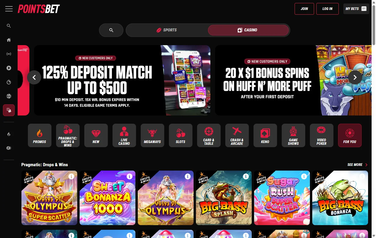 PointsBet Casino overview of games and provider range for readers