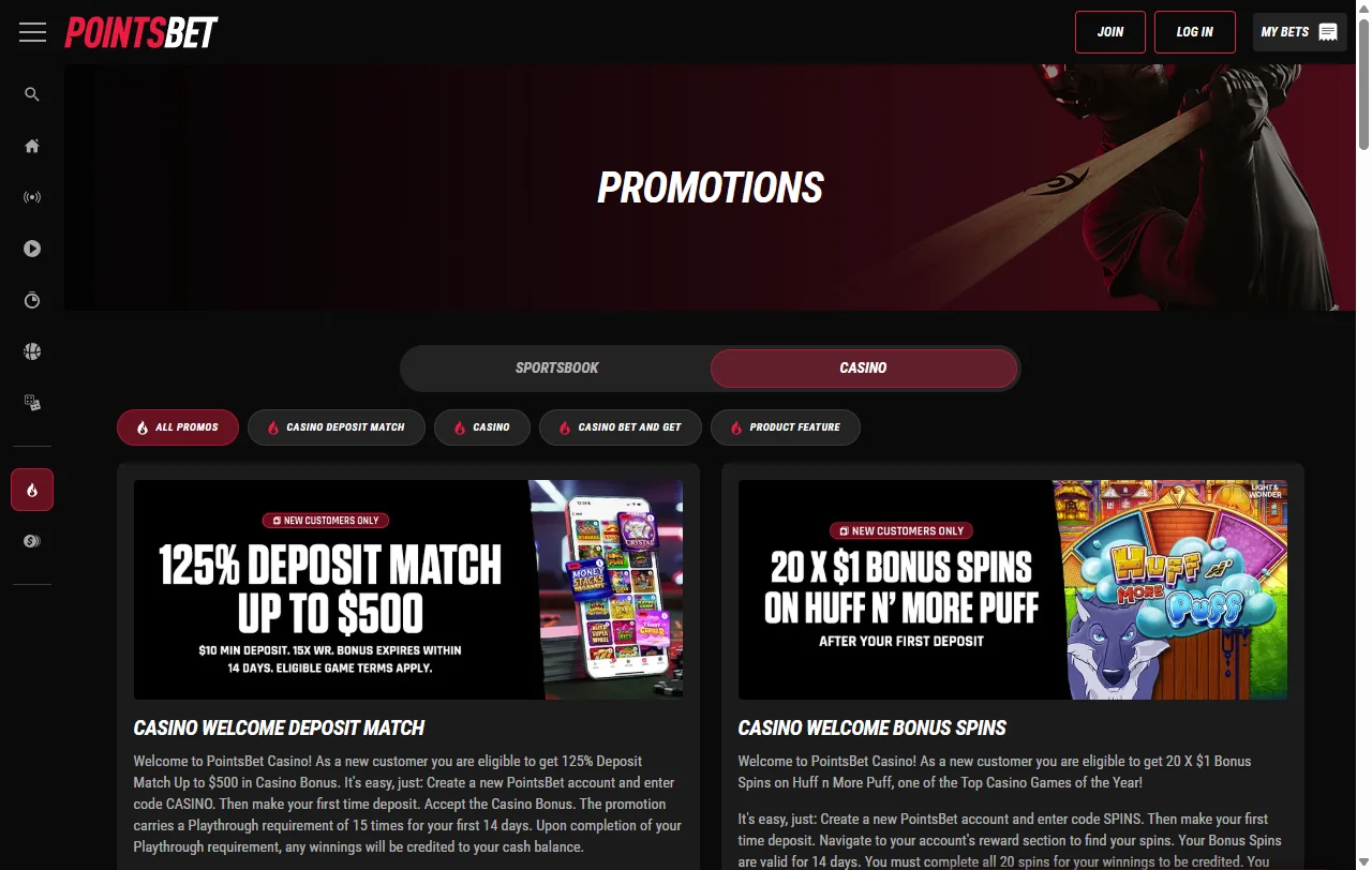 PointsBet Casino bonuses and welcome offer context for comparison