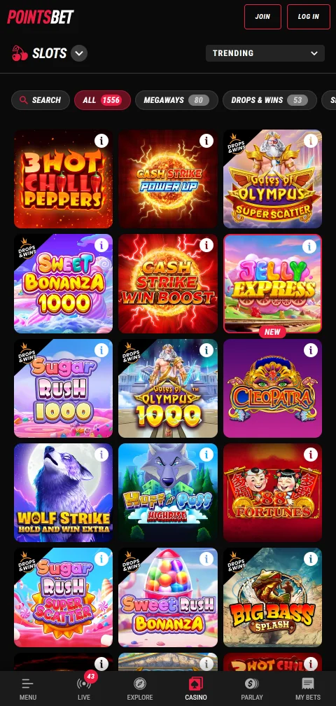 PointsBet Casino mobile access and responsive browsing on phones