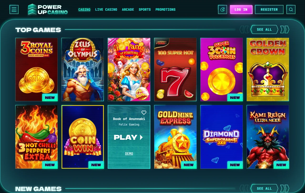 Powerup Casino analysis of slots, live tables and providers