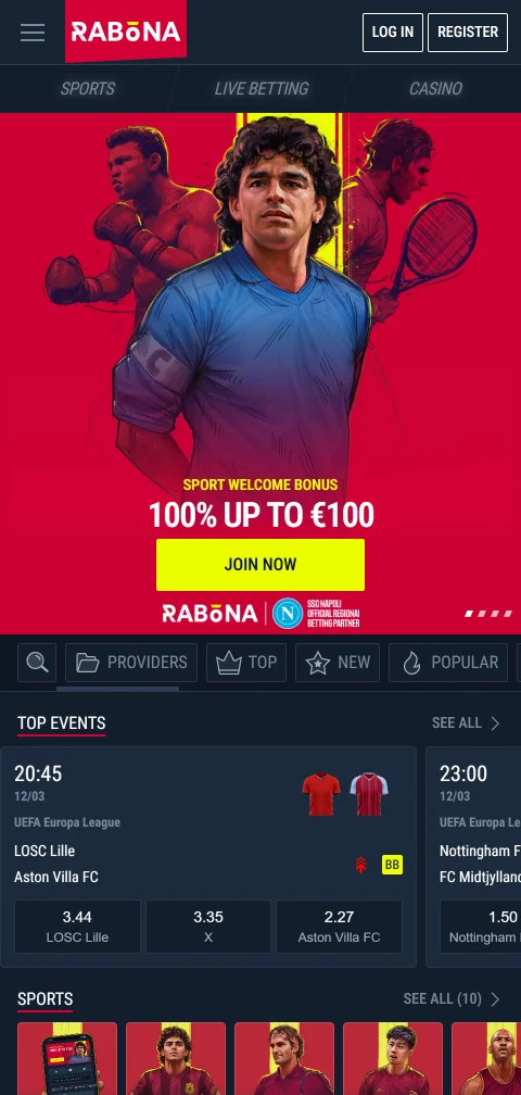Rabona Casino smartphone access with browser based play
