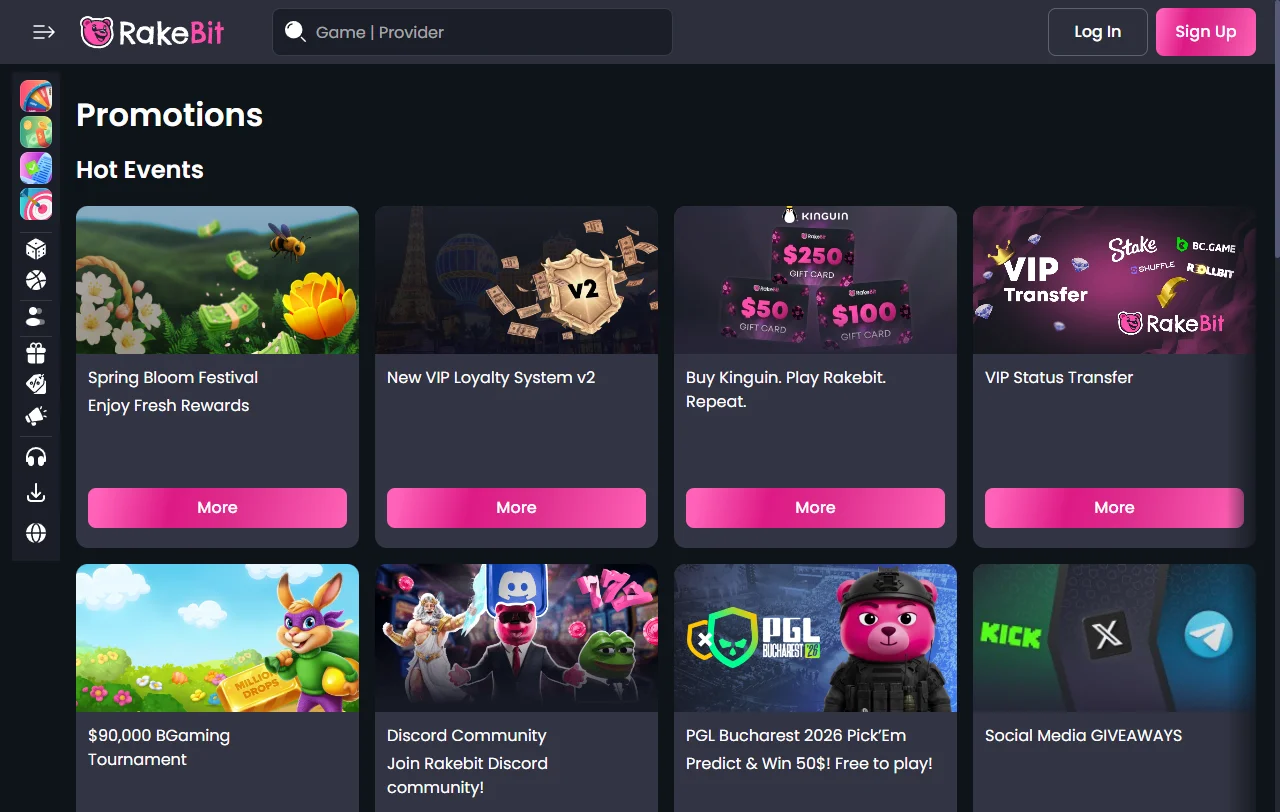 RakeBit Casino games library, slots variety and live tables