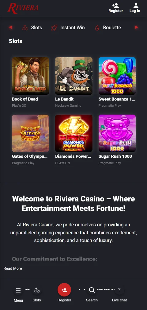 Riviera Casino mobile gaming access on smartphones and browsers