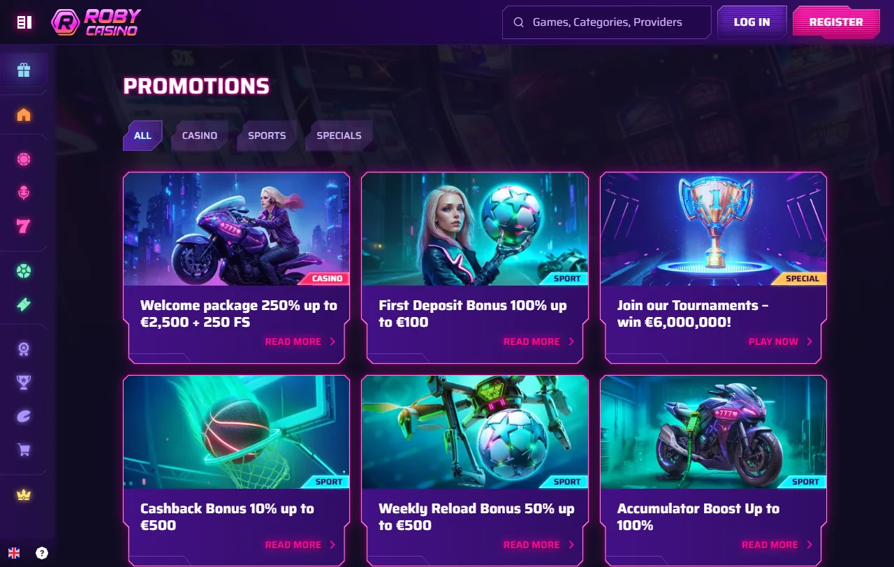 Roby Casino game selection with slots and live dealer focus