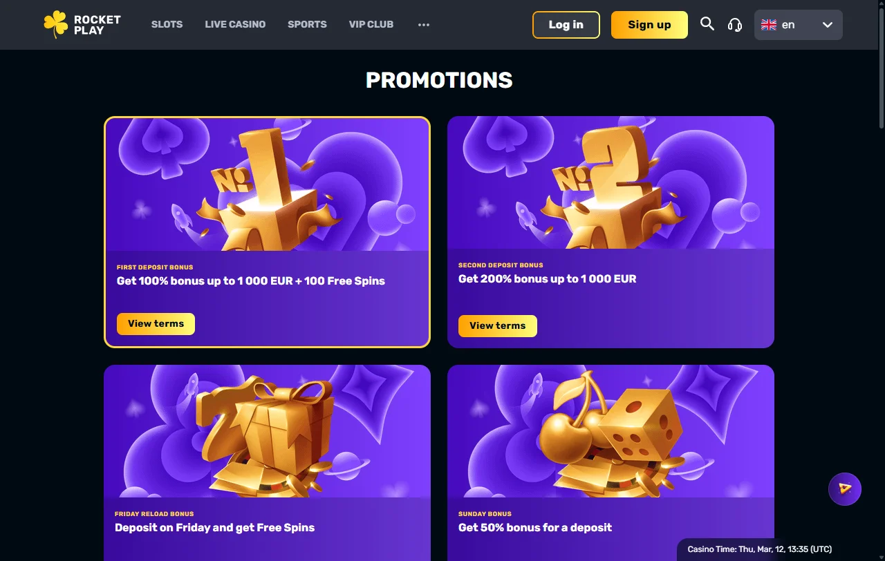 RocketPlay Casino bonus and rewards overview with welcome offer