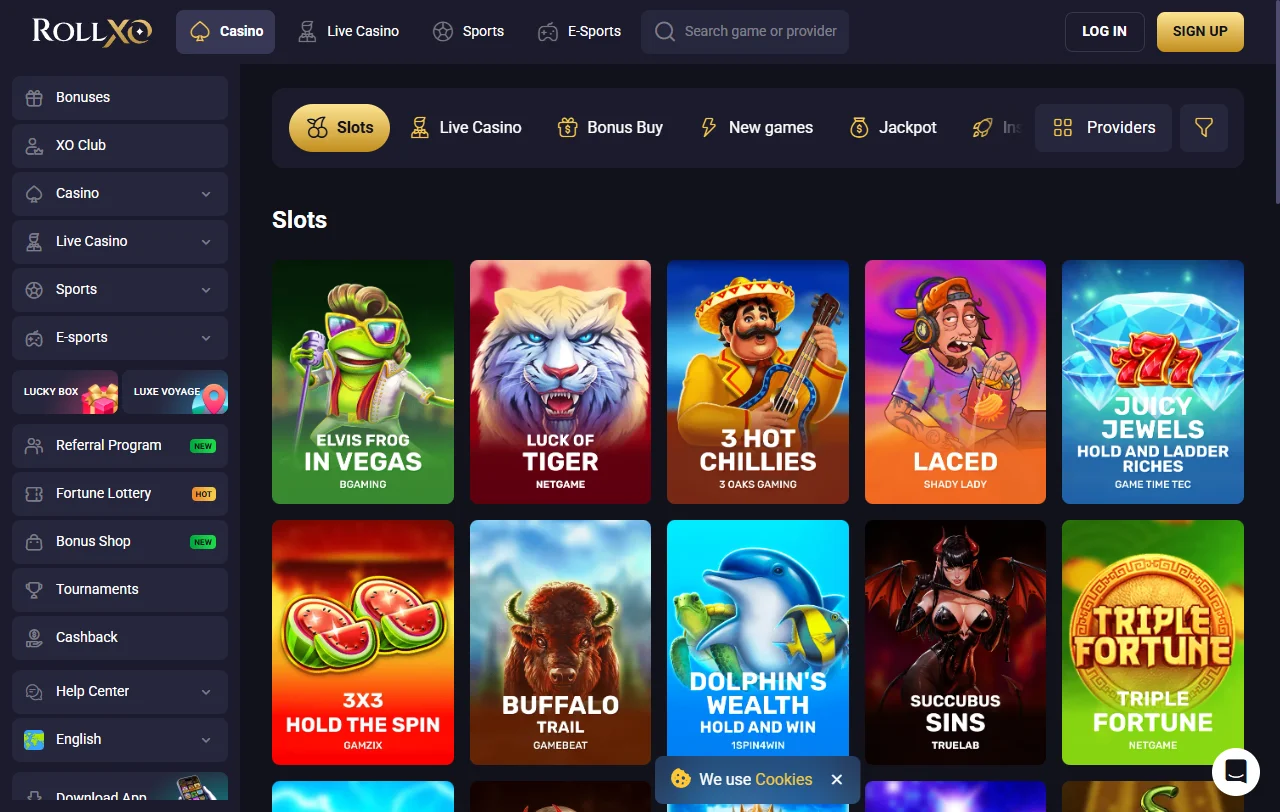 RollXo Casino games library review with slots and live tables