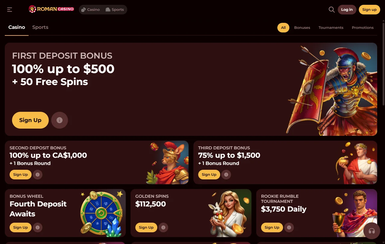 Roman Casino games library focus with slots live tables and providers