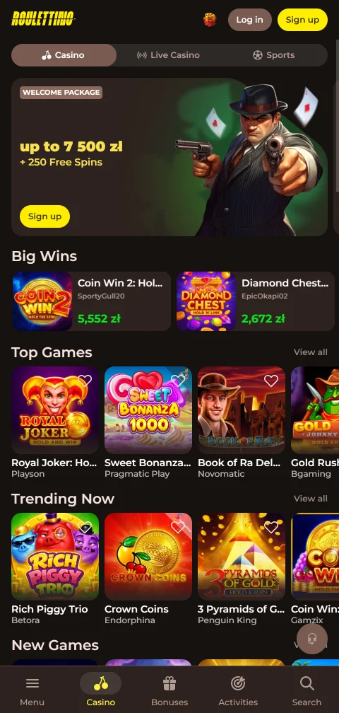Roulettino Casino mobile play and browser access details