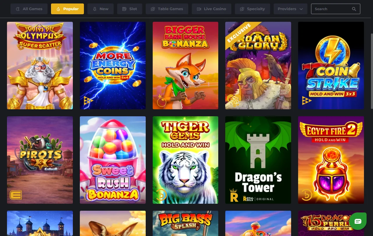 Royal Reels Casino slots, live tables and provider range overview