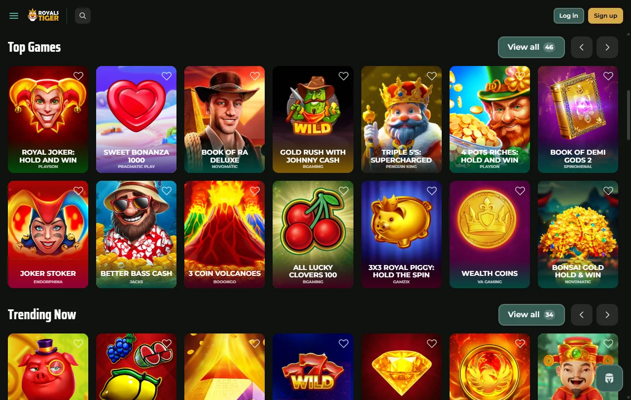 RoyalsTiger Casino games library analysis with slots and live tables