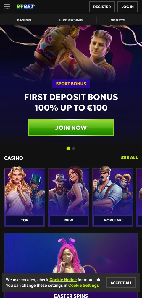 RT Bet Casino mobile play on smartphones and tablets