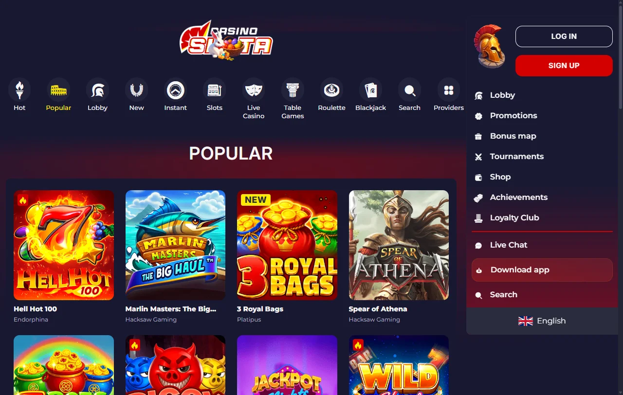 Slota Casino games, slots and live entertainment selection