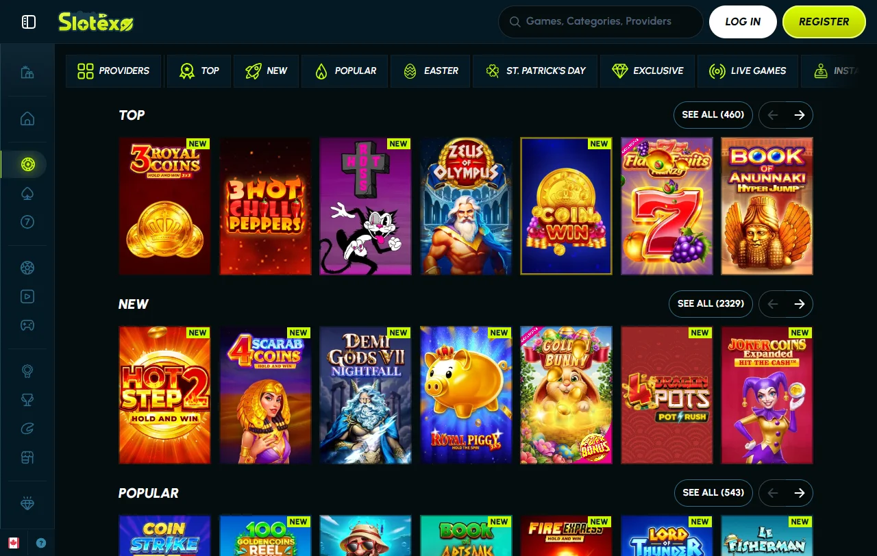 Slotexo Casino games library and slots range for Indian players