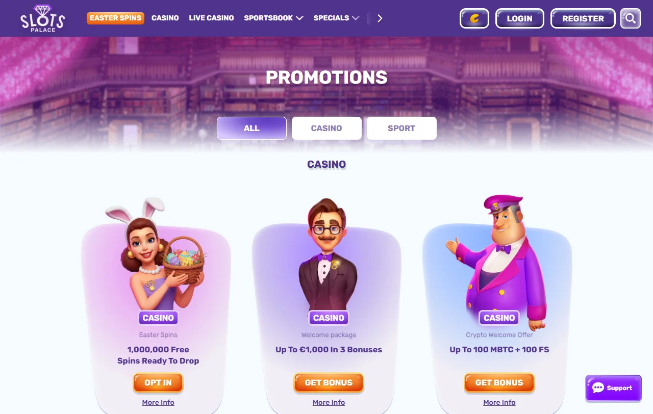 SlotsPalace Casino game library featuring slots live tables and providers