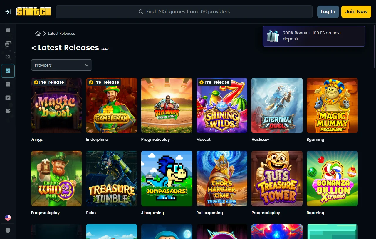 Snatch Casino games library and live entertainment options overview