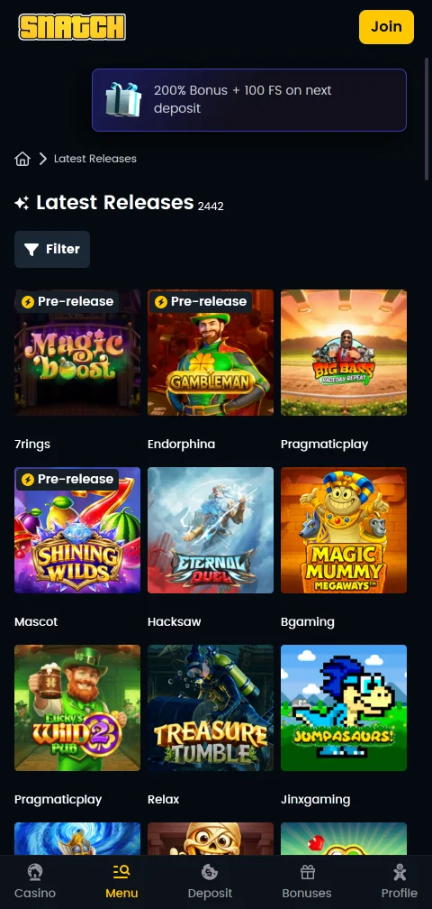 Snatch Casino payment methods and withdrawal process for India