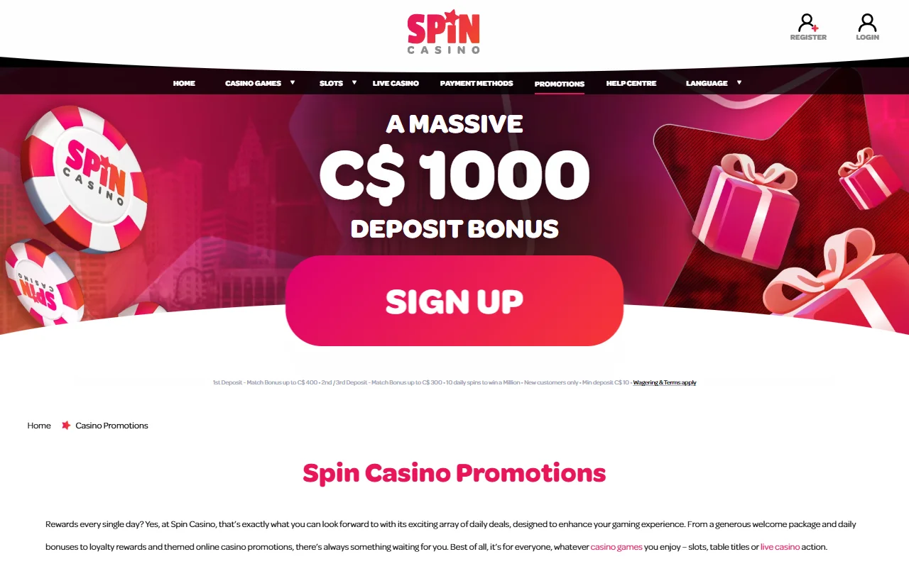 Spin Casino bonuses and welcome offer details for readers