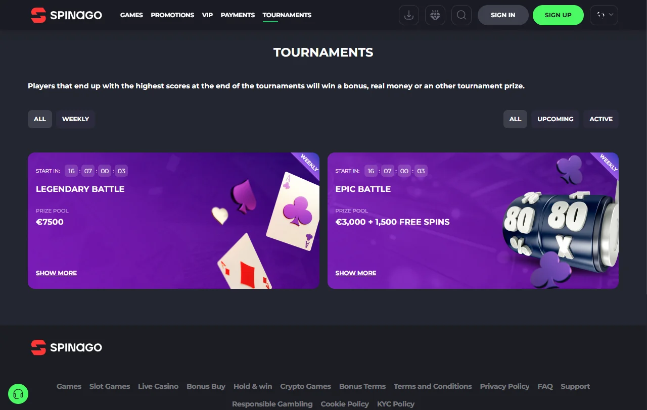 Spinago Casino bonus terms and welcome offer summary