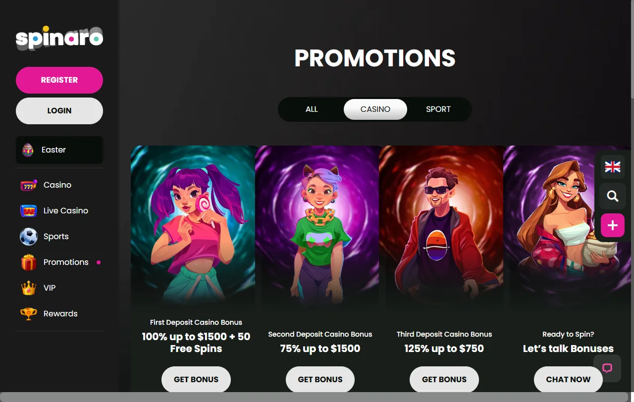 Spinaro Casino bonuses, promotions and welcome offer details for readers