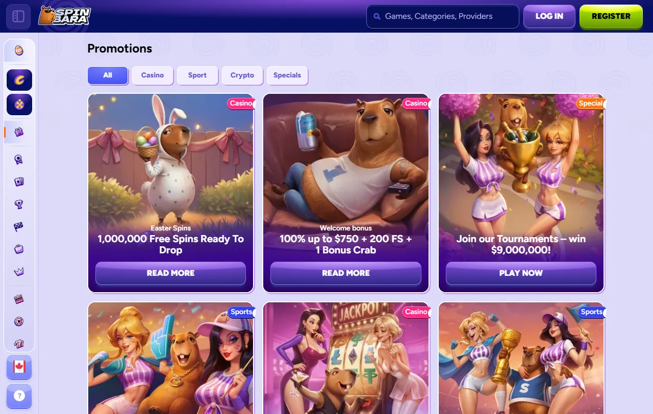 SpinBara Casino game variety with slots and live tables