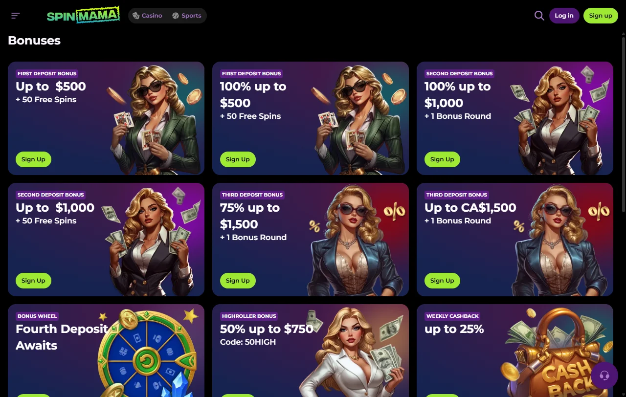 Spinmama Casino overview of slots, live dealer tables and specialty games