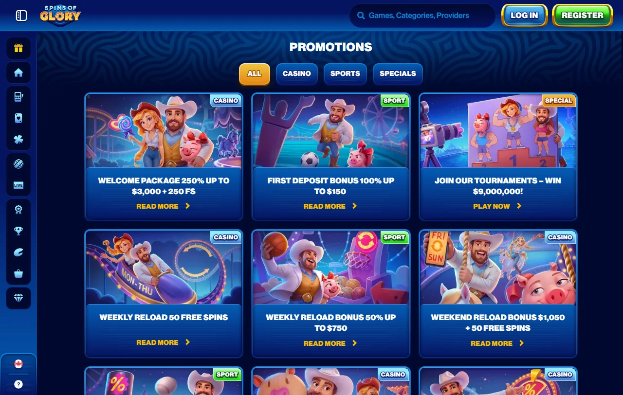 Spins of Glory Casino games, slots and live tables