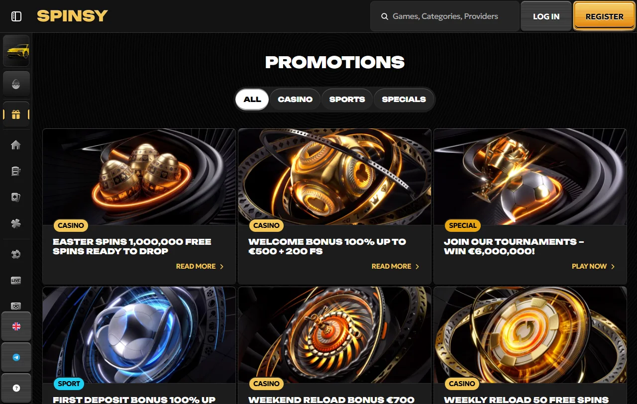 Spinsy Casino game library with slots live tables and variety